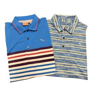 2 Puma Golf Mens Polo Shirts Striped Performance Dry Cell Blue Small